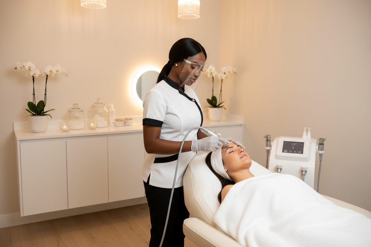 esthéticienne noir pratiquent la microdermabrasion